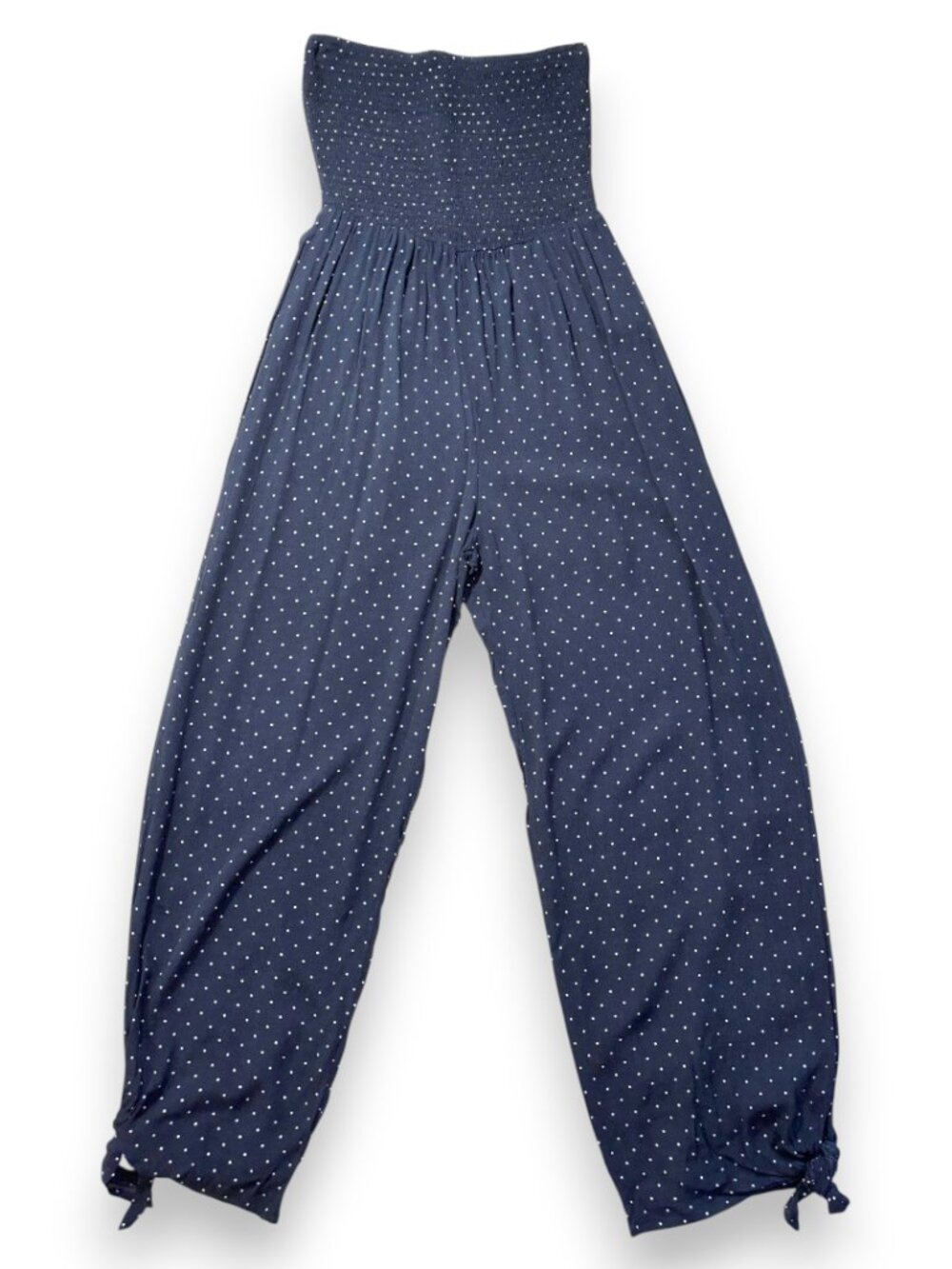 Coco + Jaimeson Navy White Blue Polka Dot Jumpsuit Strapless Retro Whimsy Medium